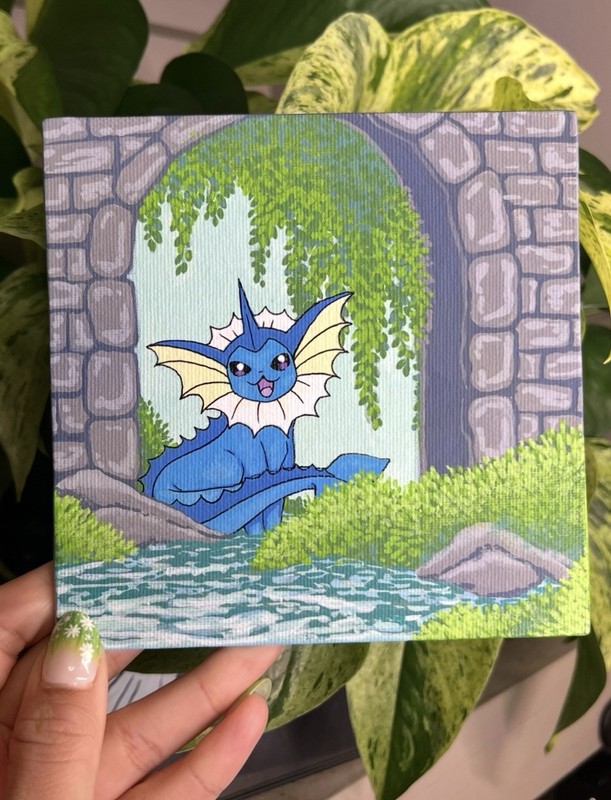 Vaporeon Pokemon Acrylic Painting On A 5x5 Flat Canvas Panel Original Art