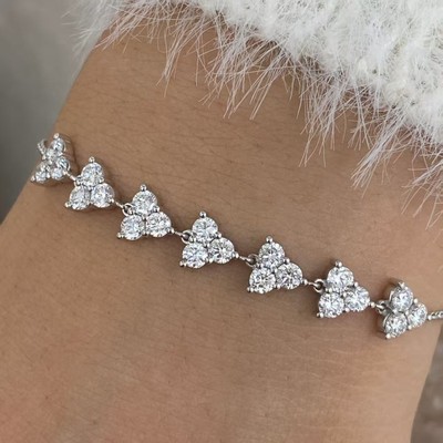 14K Weißgold Kette Armband 1,5ct rund Labcreated Diamant F/VS1 bewertet