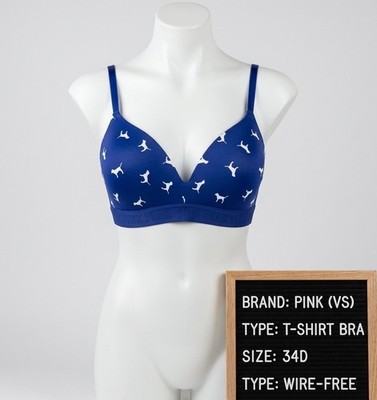 PINK Victoria's Secret 34D Bra Royal Blue White Dogs Wear Everywhere T-Shirt