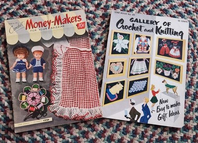 1950's Vintage Crochet Knit Pattern Books Apron Dolls Chair Sets Doily #278, #89