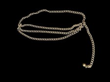 Vtg Multilayered Chain Waist Belt Size S/M Golden Tone Metal Adjustable READ