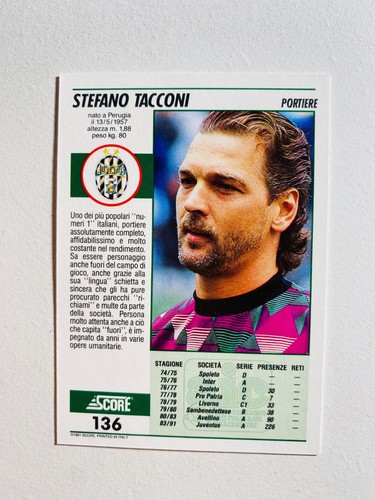 Tarjeta de fútbol 1991 puntuación #136 Stefano Tacconi casi nueva-como nueva de la NHL - Imagen 2 de 2