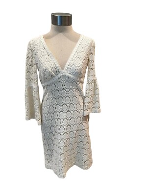 Dress White Cotton Eyelet Crochet Sheath Mini TRINA TURK