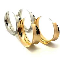 Real 18K Gold Filled Curved Wide Minimalist Hoops Earrings All Sizes For Woman