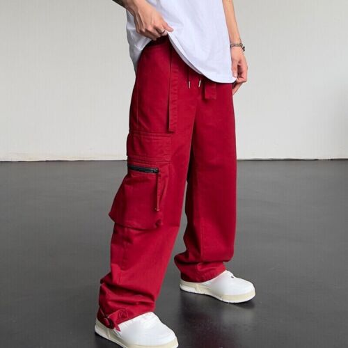 Men Baggy Straight Leg Cargo Pants Outdoor Trousers Hip Hop Pocket Streetwear - Picture 5 of 9