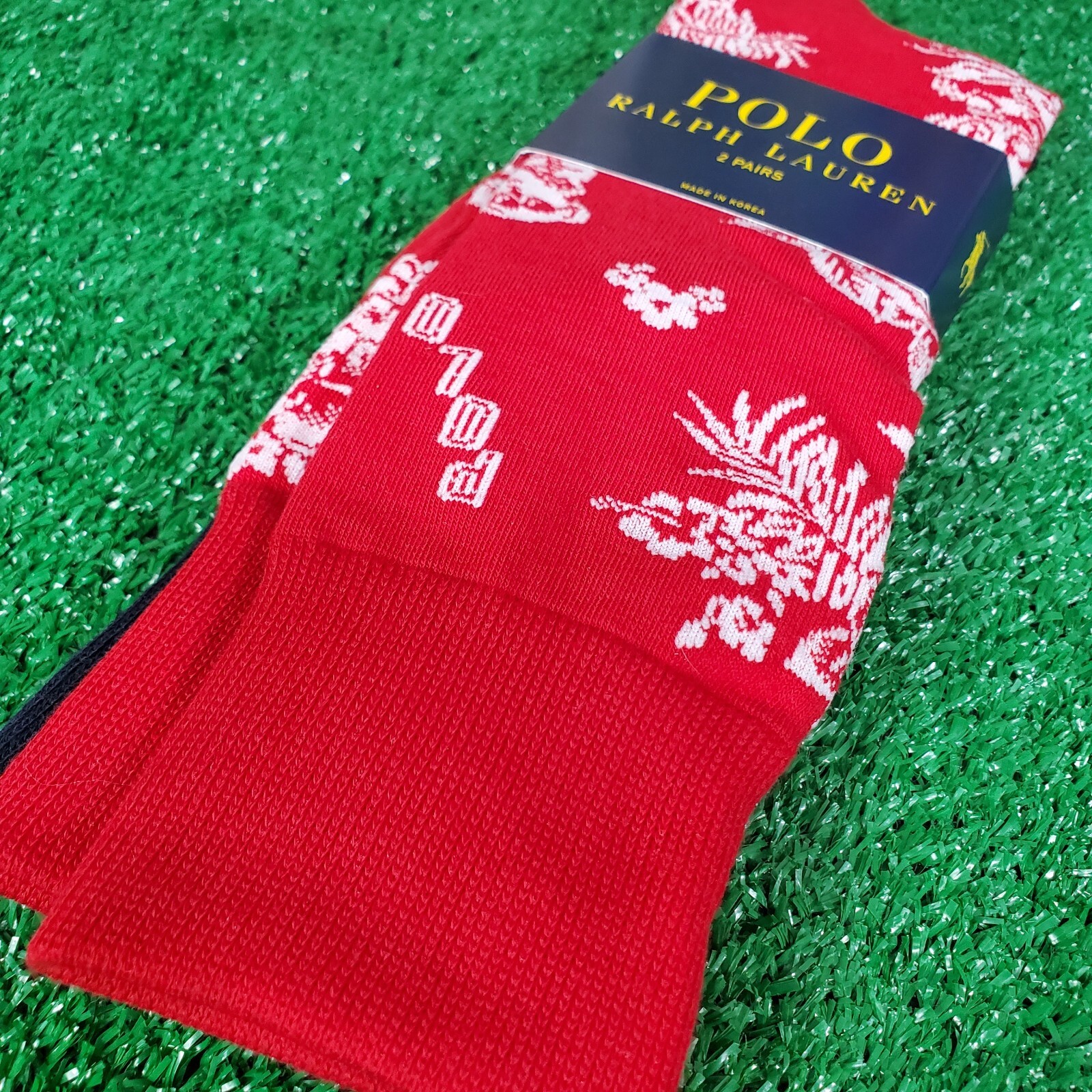 Polo Ralph Lauren 2 paia calze orso pony hawaiano rosso blu taglia unica (A29)