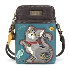 NEW CHALA GRAY STRIPE TABBY CAT KITTEN CELL PHONE CROSSBODY PURSE BLUE