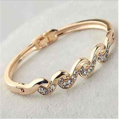 18 Karat vergoldet gerade klare österreichische Kristall Armband Armreif Schmuck