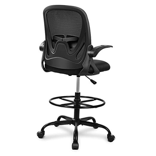 Drafting Chair Tall Office Chair with Flip-up Armrests Executive Black