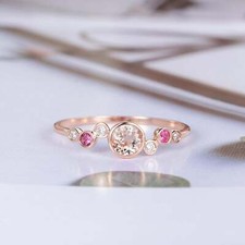 1.2ct Lab-Created Morganite Engagement Ring Bezel Set Cluster Rose Gold Plated
