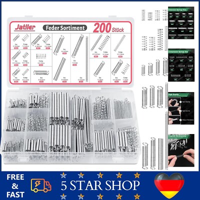 200 Stück Feder Set Metall Spiralfedern Edelstahl Sortimentsbox Werkzeug Auto