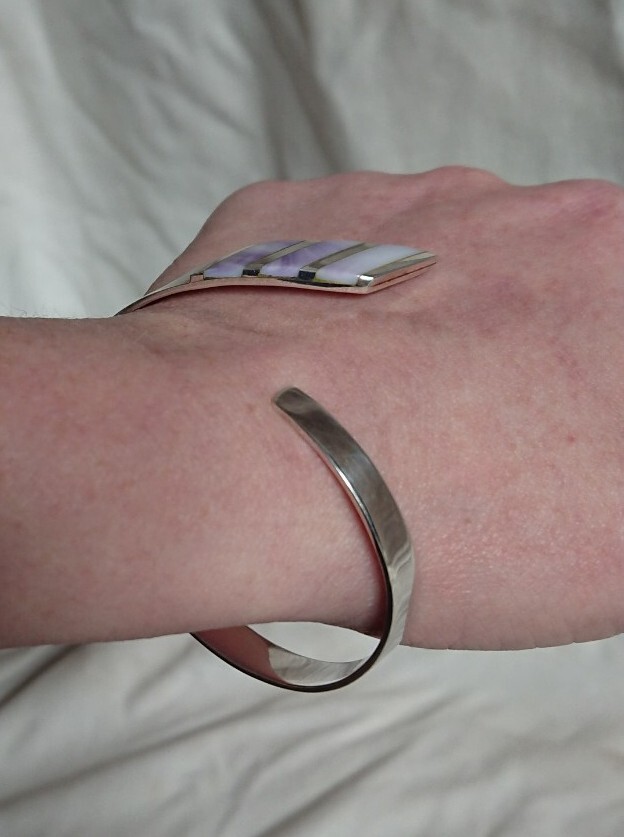 Hallmarked Solid Sterling Silver Shell Inlay Bang… - image 7