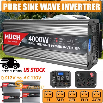 4000W Off-Grid Inverter LCD Pure Sine Wave DC 12V/24V to AC 110V Solar Converter