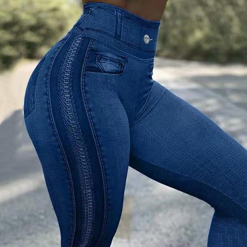 Womens Denim Look Yoga Sports Stretchy Print Pants Skinny Leggings Lady  Jeggings | eBay