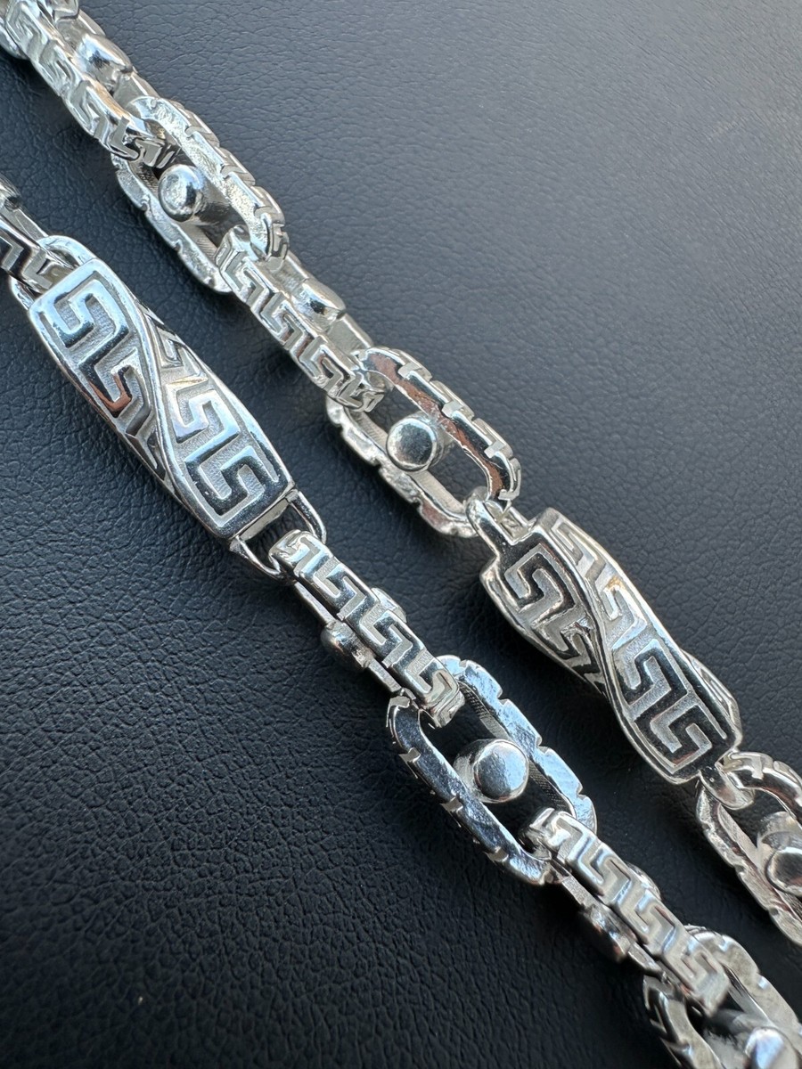 Real 7mm 925 Sterling Silver Custom Greek Key Hermes Rolo Link
