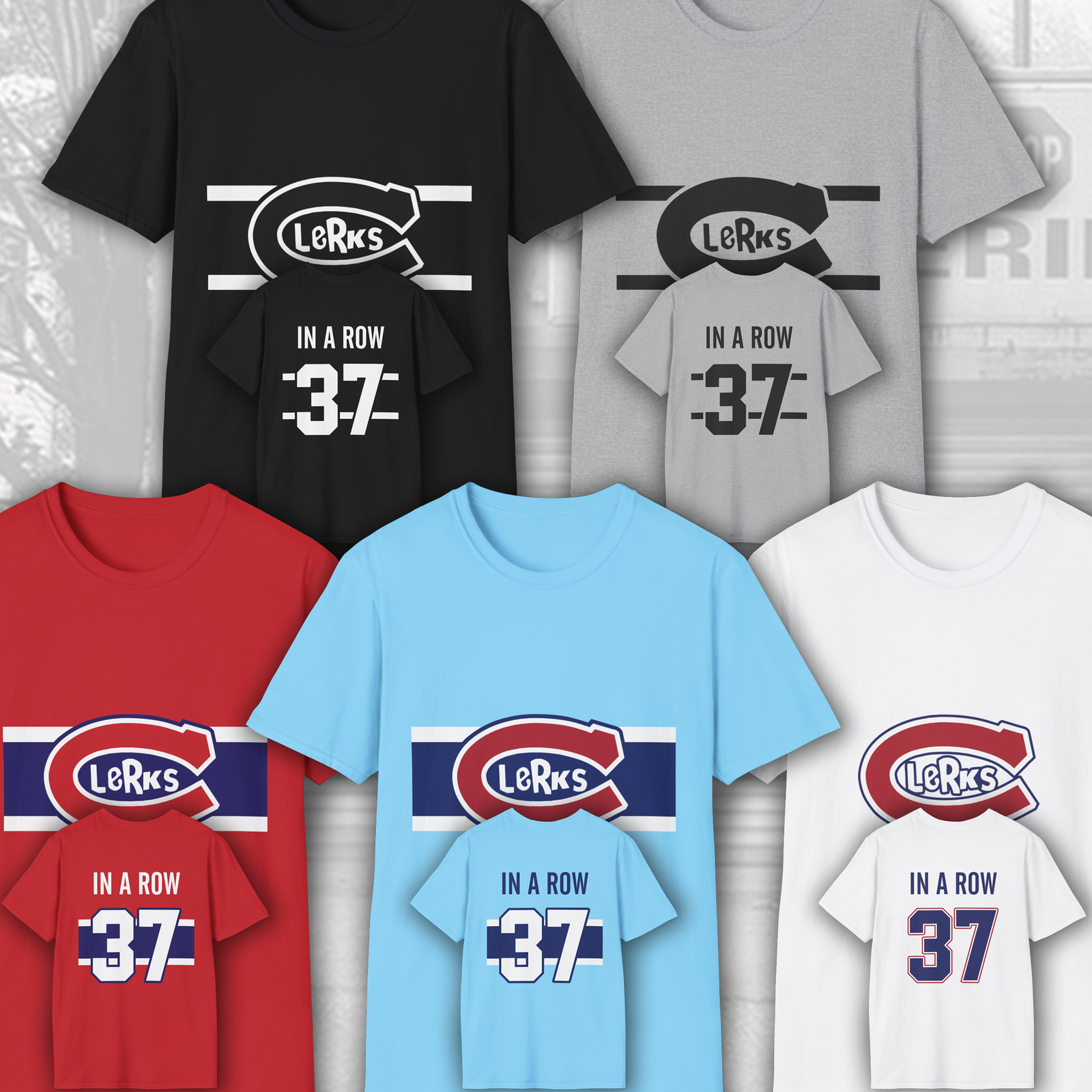 Maglietta Clerks Montreal Canadiens 37 in una fila unisex softstyle