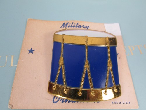 Vintage Metal Enamel Military Ornaments Large Drum Badge / Brooch - Blue - Picture 2 of 3