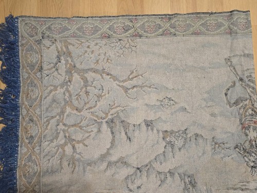 Vintage Soft Top Tapestry Throw Blanket Rug USA 4' X 6' Dog Sled Russian? - Picture 14 of 22