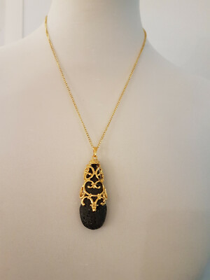 Lavasteinkette Halskette Damenkette  Frauenkette Lavastein Modeschmuck schwarz
