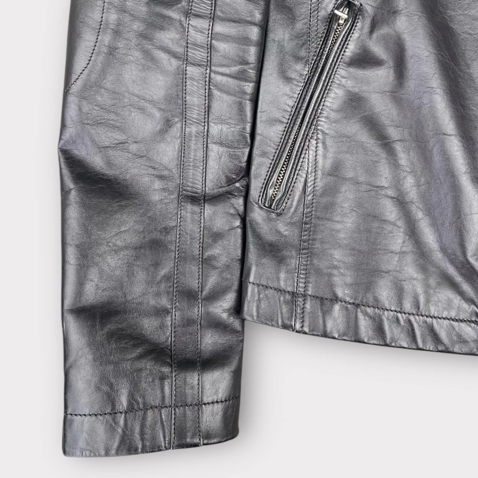 Armani Exchange черный кожаный мотоцикла кафе гонщик куртка маленький размер - Изображение 4 из 4