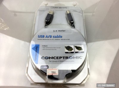 Conceptronic CCAB30U USB 2.0 A to B Kabel / Cable 3 meter, Schwarz für Drucker