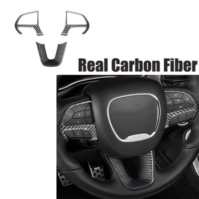 For Dodge Challenger Charger Real Carbon Fiber Steering Wheel Cover Trim 2015+