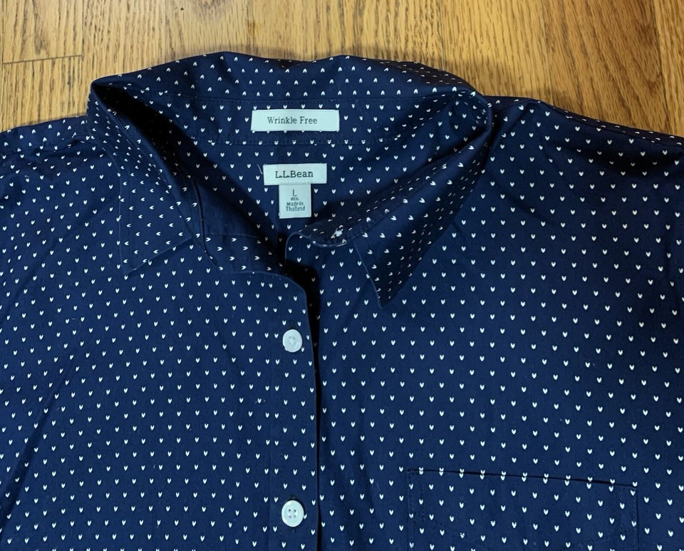 LL Bean Dress Shirt Mens Large Regular Navy Blue Wrinkle Free Long