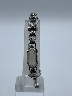  Fuzion 925 Sterling Silber Bali Stil Knebelarmband facettierte ovale Steine 