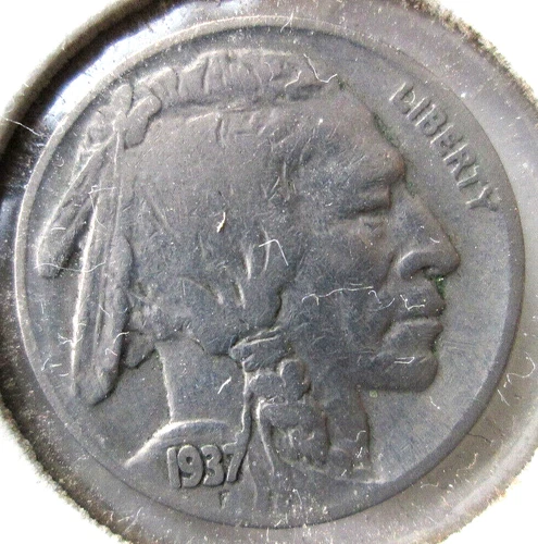 1937-P BUFFALO NICKEL, BOLD DATE, FULL RIMS, STRONG HORN,VF CONDITON, CIRCULATED