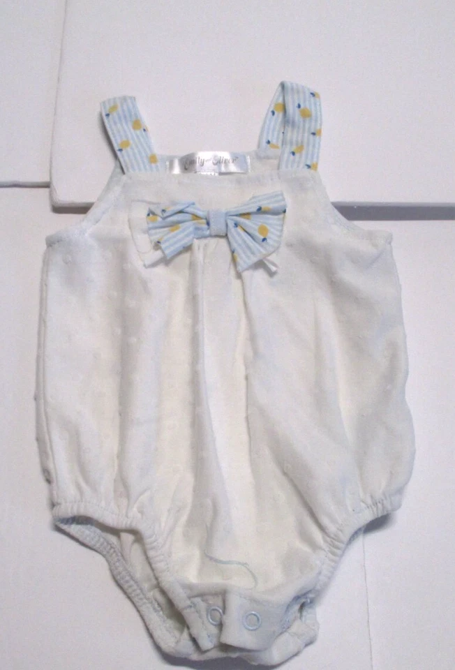 2 NIÑAS INFANTILES ESPLÉNDIDOS TRAJES CORTOS EMILY & OLIVER AZUL BLANCO TALLA 0-3 Y 3 M Foto 2 de 3