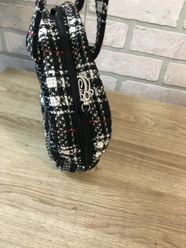 Vera Bradley Tweed Collection Wool Canteen Shoulder Bag Black White Red Plaid - Picture 4 of 7