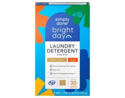 Simply Done Linen Scent  Laundry Detergent Soap Sheets Easy Dissolve No Plastic