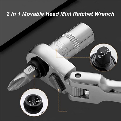 1/4" Drive Ratchet Handle Socket Wrench 72 Tooth Flexi Head Stubby 93mm Flattop - Picture 9 of 12