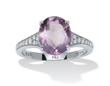 3.40 TCW OVAL CUT PURPLE AMETHYST CZ STERLING SILVER RING SIZE 6 7 8 9 10