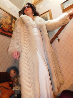 Blue Fox Coat Luxury Full Length Super Fine Fur Silver Satin Lined Vintage