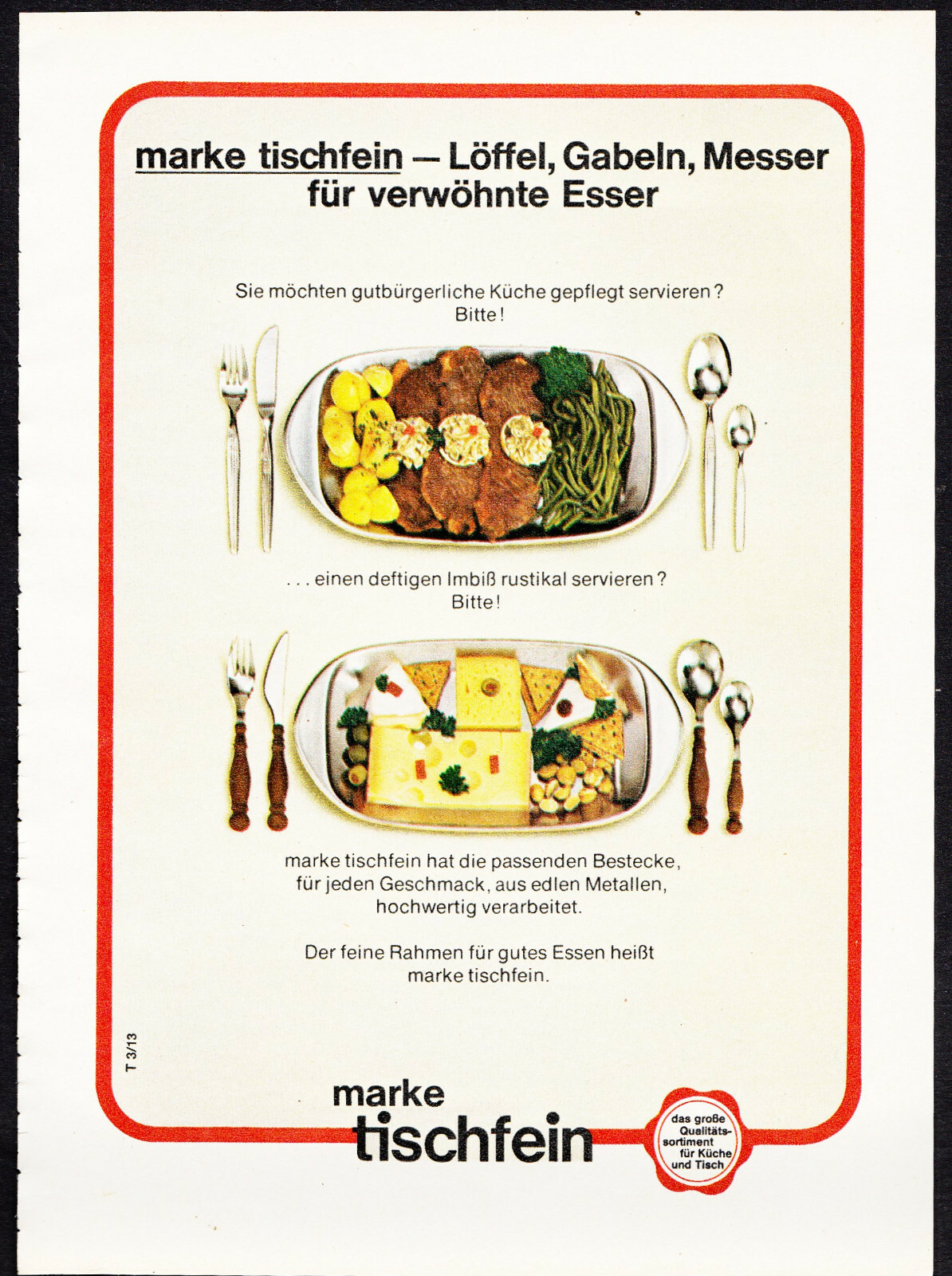 3w3603/ Alte Reklame von 1973 - Marke TISCHFEIN - Der feine Rahmen für gutes Ess