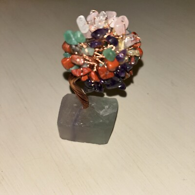Beautiful Crystal Copper Wired Wrapped Money Tree of Life Clear Quartz Stone