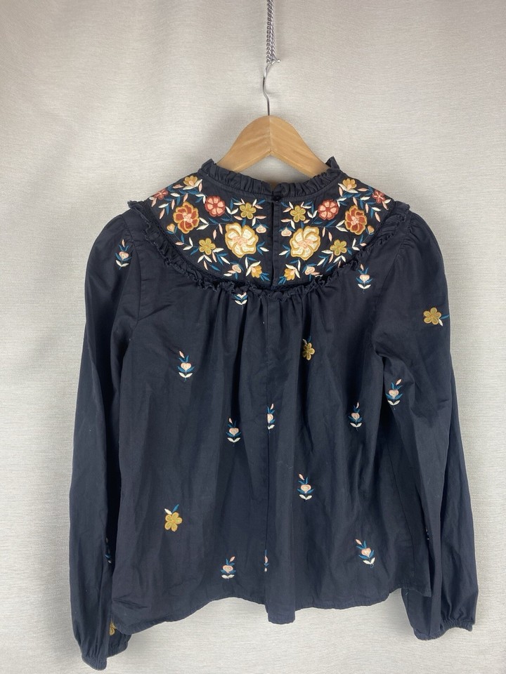 Seen Worn Kept Anthropologie black blouse embroidered western boho Size