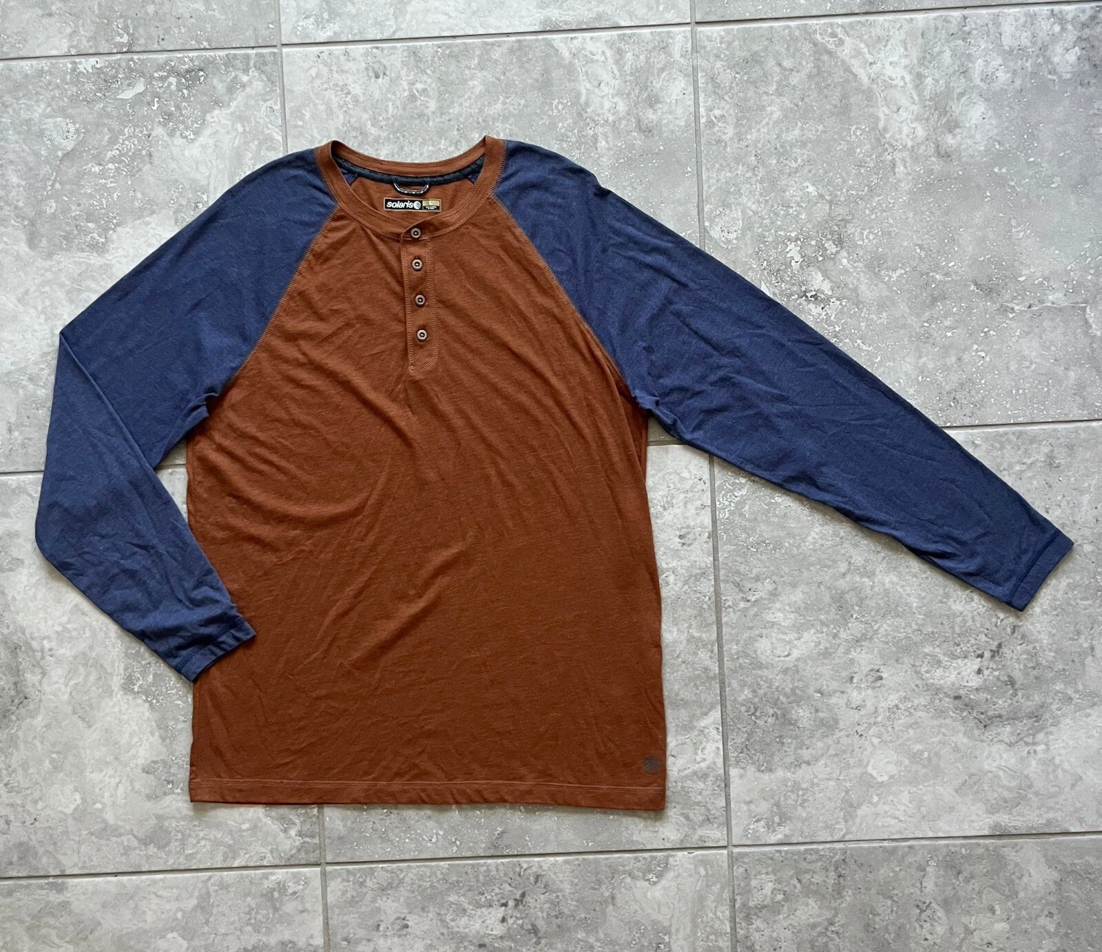 Solaris Long Sleeve Henley Tee Pullover Shirt Rust Brown Navy Mens L New