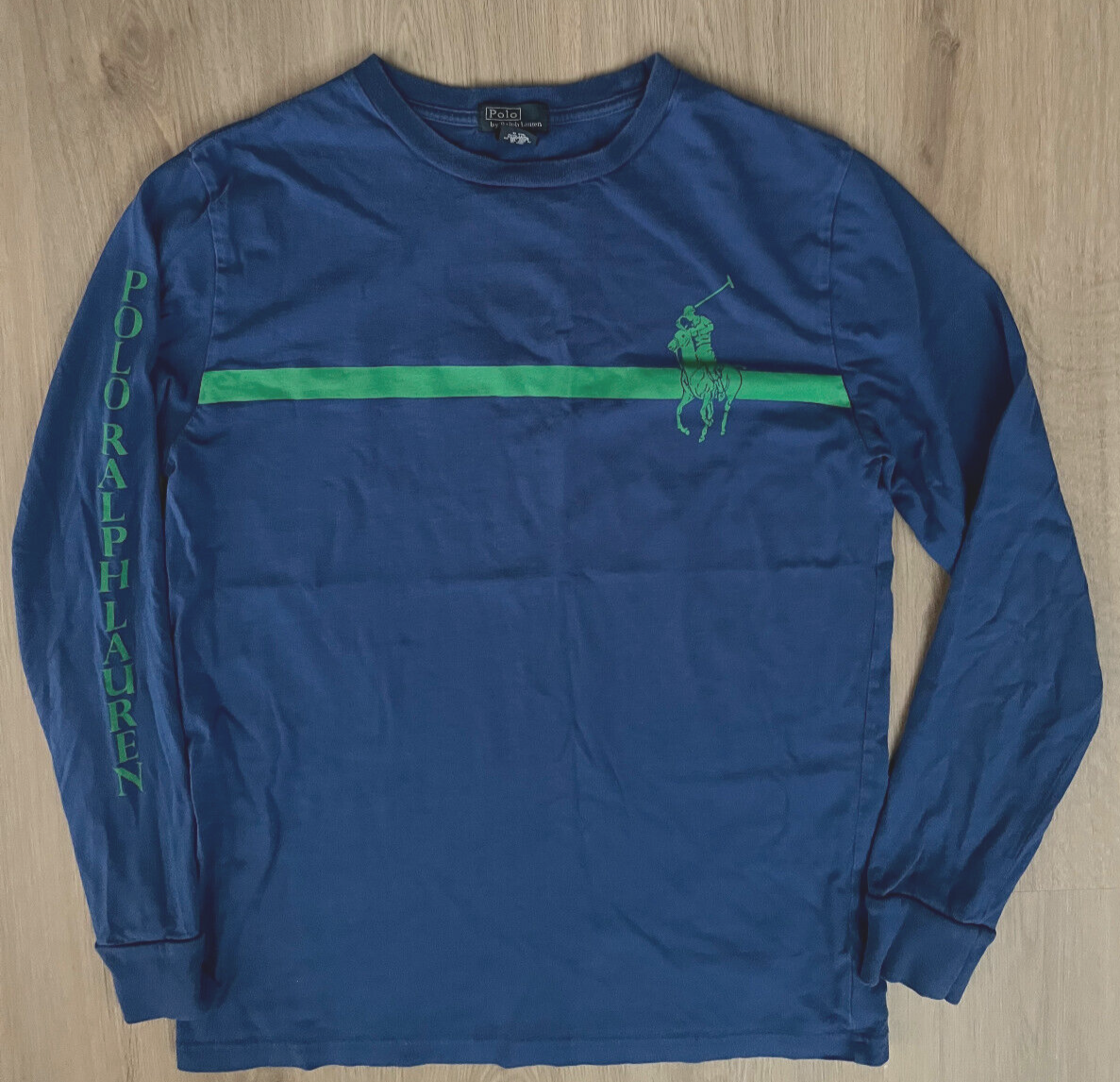 PONY Polo Ralph Lauren Uomo XL Blu 100% Cotone Maglietta Manica Lunga Comoda