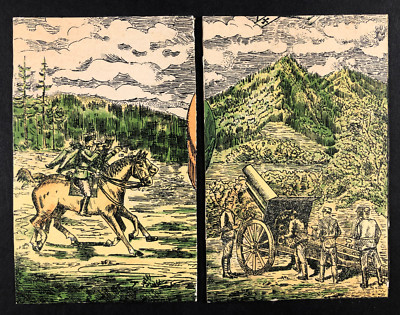AK -2- Künstlerkarten - WK 1 - Reiter / Geschütz / Gebirgsjäger um 1915