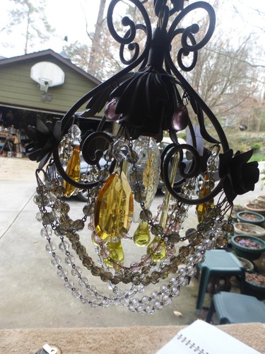 Vintage Antique Mid Century Crystal Chandelier Pendant Light Fixture 3824 B/B - Picture 4 of 11