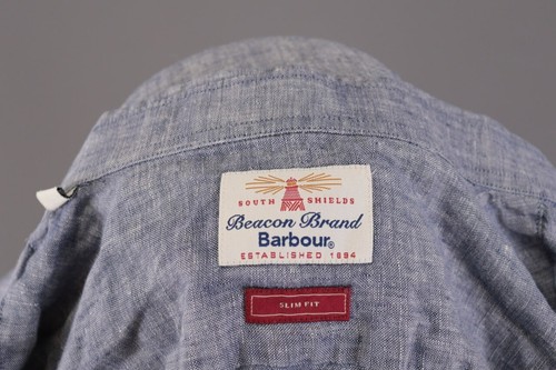 Beacon Brand Barbour Gray Slim Fit Linen Casual Shirt Size L - Picture 13 of 16