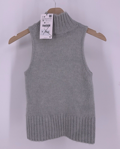 ZARA Fuzzy WOOL ALPACA ROLL-NECK VEST Green Gray SLEEVELESS HIGH-NECK TOP NWT S - Picture 4 of 11
