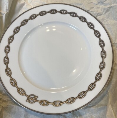 HERMES Chaine D'Ancre Platinum Dinner Plate Tableware Dish Tray