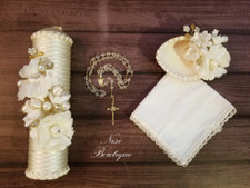 Beautiful 4 Pcs Baptism Candle Set Ivory Baptism Set, Baptism Candle Set
