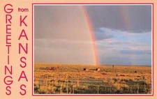 Postcard Greetings From Kansas Rainbow over Field