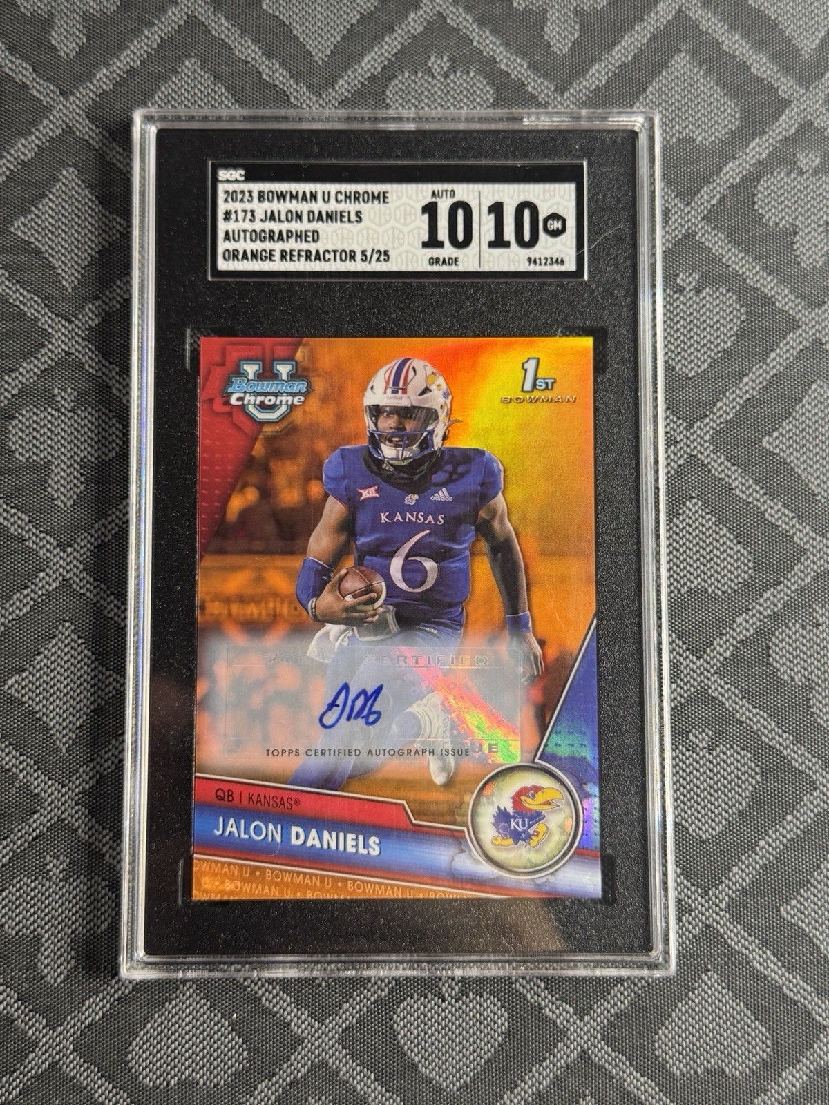 2023 Jalon Daniels Bowman Chrome U 1st Auto Orange Refractor /25 SGC 10/10 #173