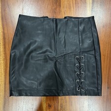 Forever 21 Black Faux Leather Mini Skirt Solid Zip Lace-Up Short Size S