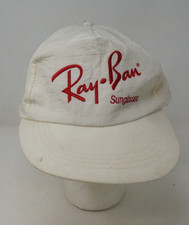 Vintage Ray Ban Sunglasses Hat Script Trucker Strapback Nylon White